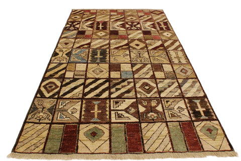 handmade Modern Gabbeh Brown Green Hand Knotted RECTANGLE 100% WOOL area rug 4' x 6'