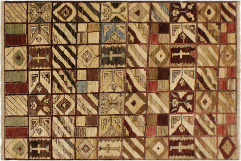 handmade Modern Gabbeh Brown Green Hand Knotted RECTANGLE 100% WOOL area rug 4' x 6'