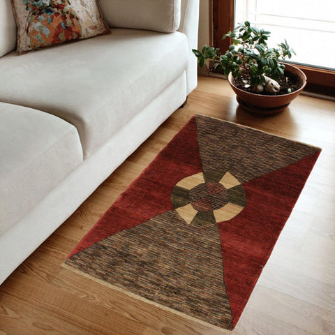handmade Modern Gabbeh Red Brown Hand Knotted RECTANGLE 100% WOOL area rug 4' x 6'