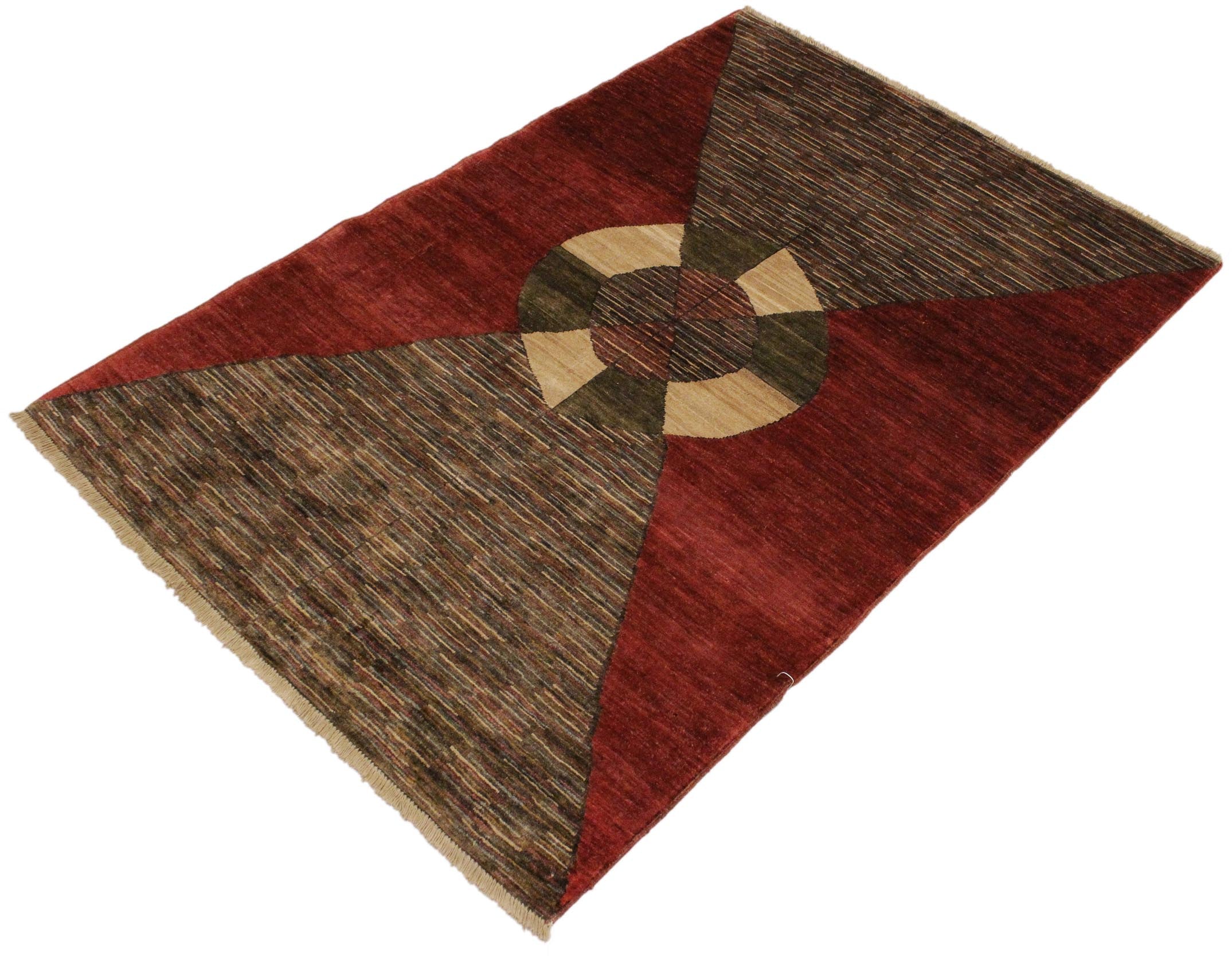 handmade Modern Gabbeh Red Brown Hand Knotted RECTANGLE 100% WOOL area rug 4' x 6'