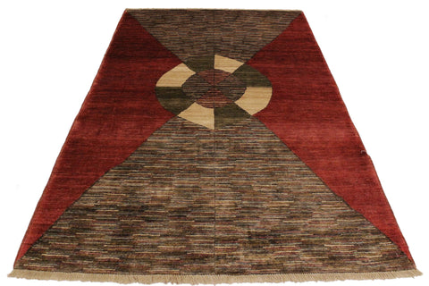 handmade Modern Gabbeh Red Brown Hand Knotted RECTANGLE 100% WOOL area rug 4' x 6'
