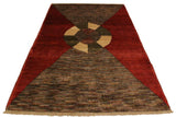 handmade Modern Gabbeh Red Brown Hand Knotted RECTANGLE 100% WOOL area rug 4  x 6 