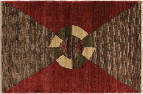 handmade Modern Gabbeh Red Brown Hand Knotted RECTANGLE 100% WOOL area rug 4' x 6'