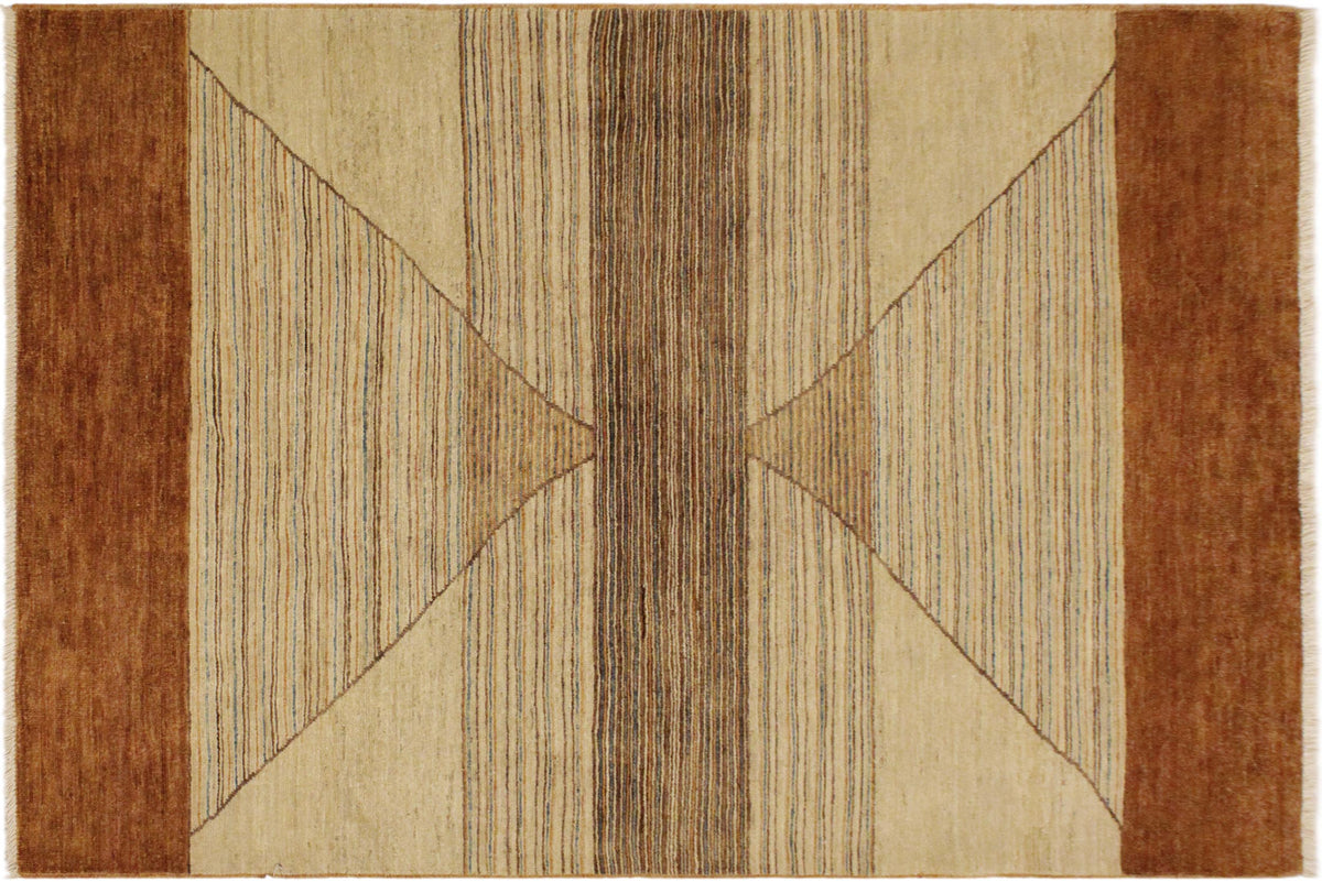 handmade Modern Gabbeh Tan Rust Hand Knotted RECTANGLE 100% WOOL area rug 4' x 6'