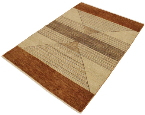 handmade Modern Gabbeh Tan Rust Hand Knotted RECTANGLE 100% WOOL area rug 4' x 6'