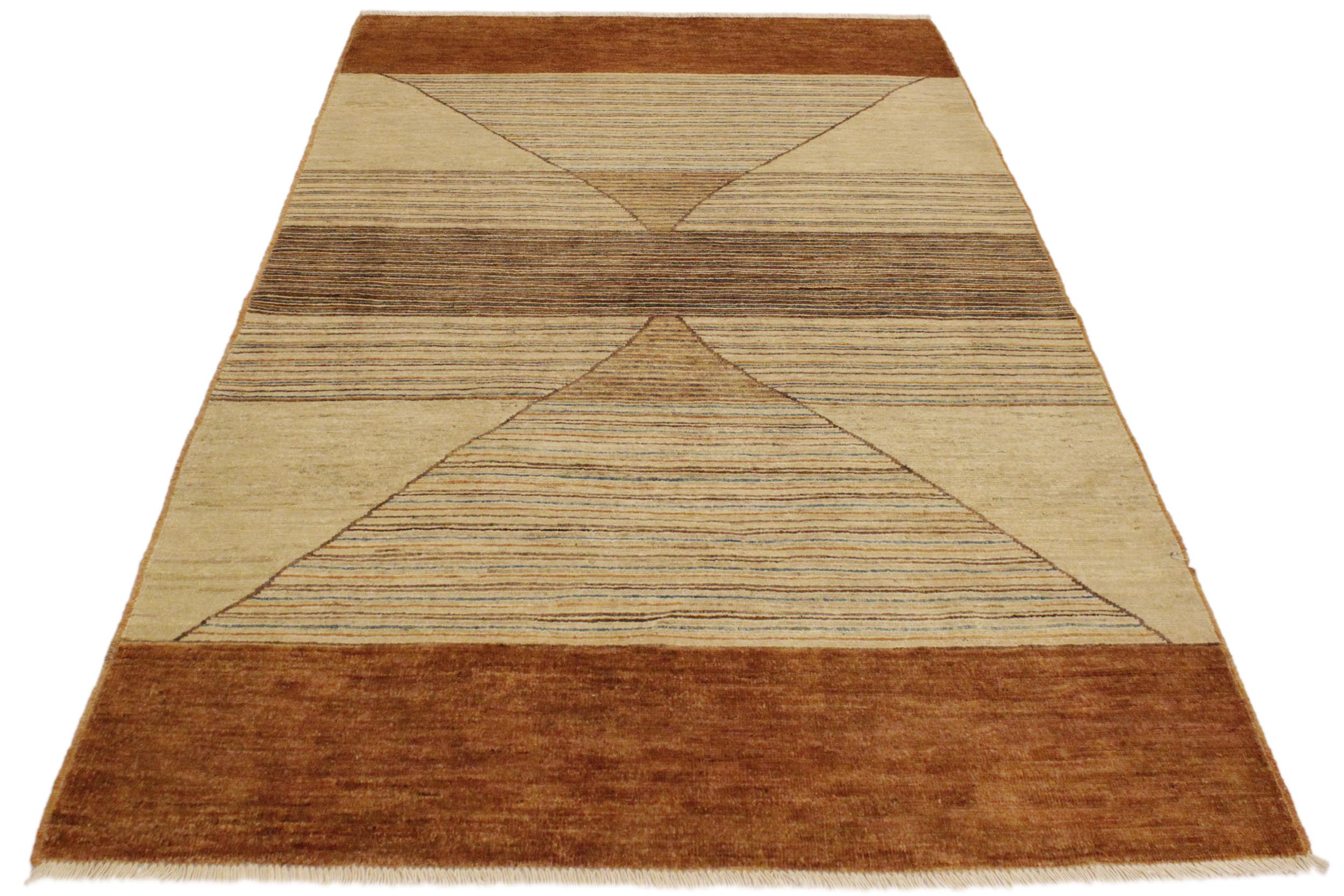 handmade Modern Gabbeh Tan Rust Hand Knotted RECTANGLE 100% WOOL area rug 4' x 6'