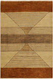 Contemporary Gabbeh Rosalia Tan/Rust Wool Rug - 4'1'' x 5'8''