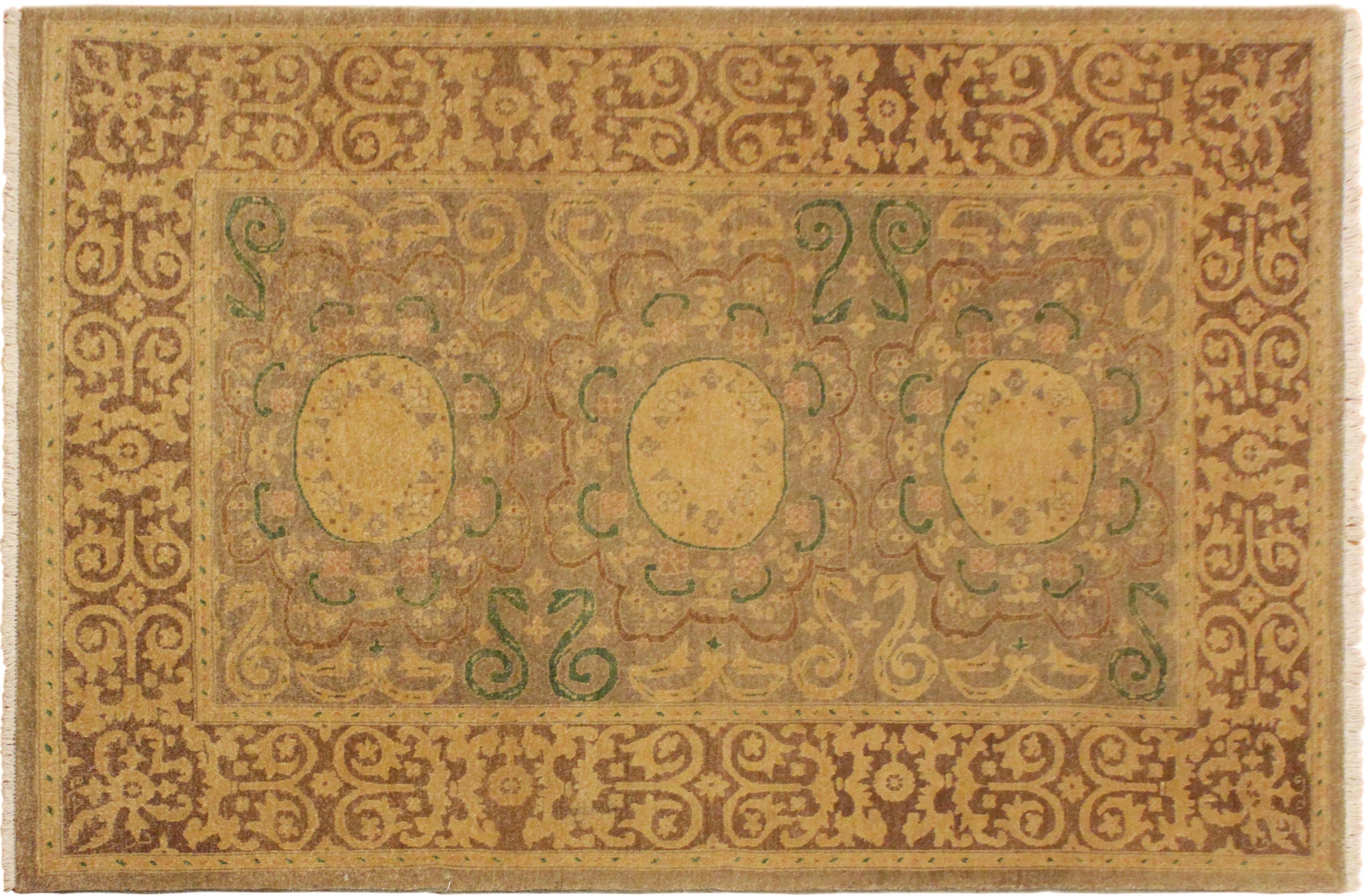 handmade Traditional Kafkaz Gray Tan Hand Knotted RECTANGLE 100% WOOL area rug 4' x 6'