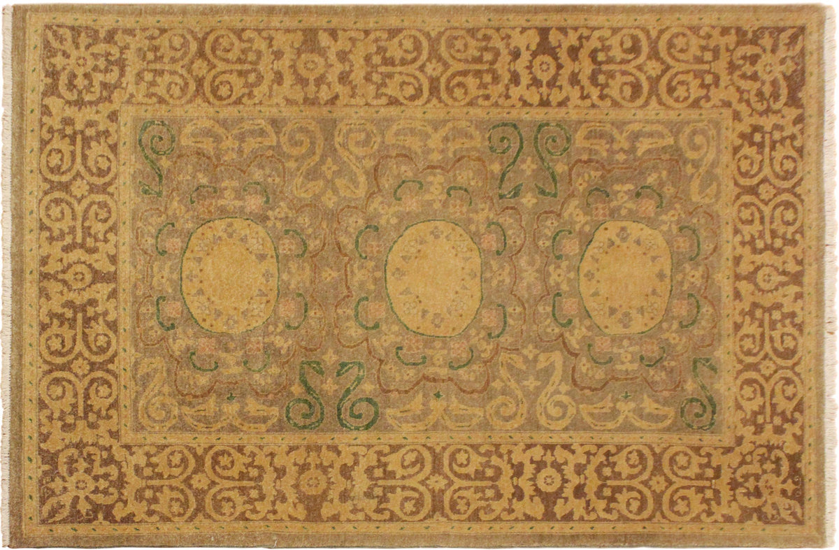 handmade Traditional Kafkaz Gray Tan Hand Knotted RECTANGLE 100% WOOL area rug 4' x 6'