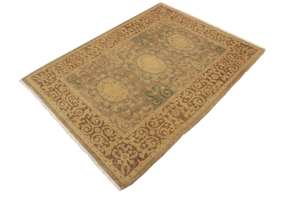 handmade Traditional Kafkaz Gray Tan Hand Knotted RECTANGLE 100% WOOL area rug 4'X6'