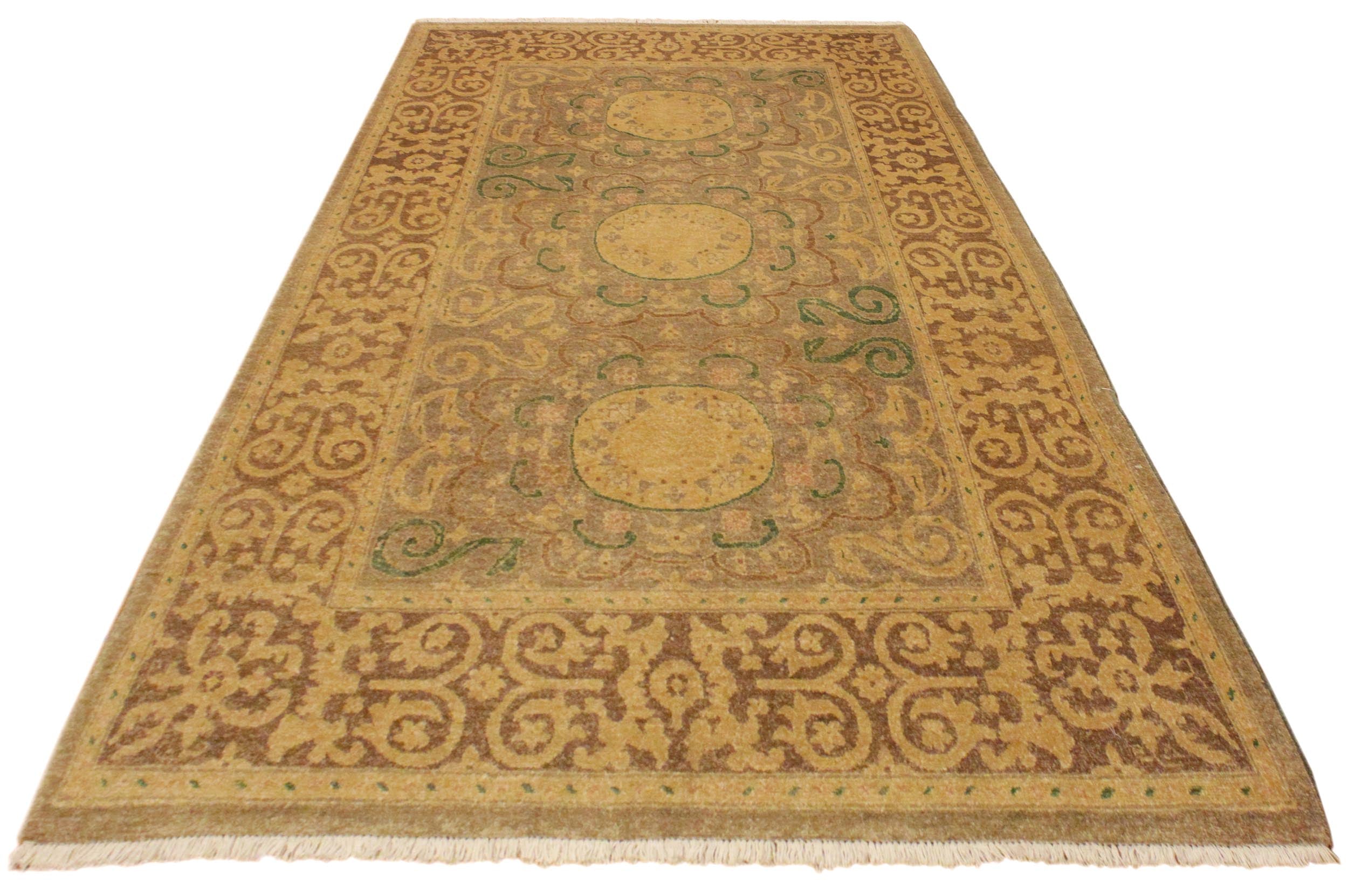 handmade Traditional Kafkaz Gray Tan Hand Knotted RECTANGLE 100% WOOL area rug 4' x 6'