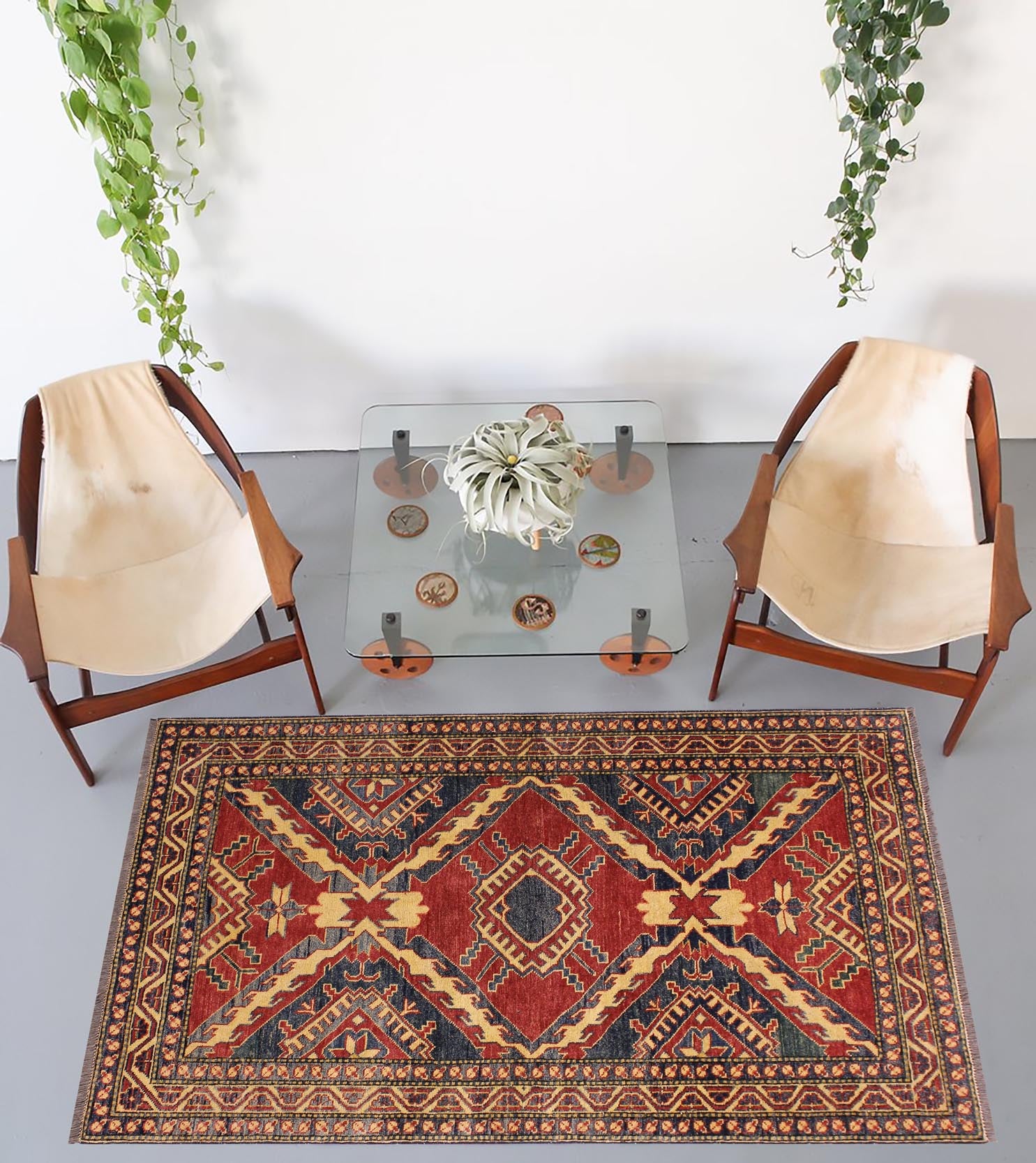 handmade Geometric Super Kazak Red Beige Hand Knotted RECTANGLE 100% WOOL area rug 4' x 6'