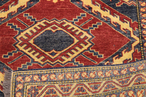 handmade Geometric Super Kazak Red Beige Hand Knotted RECTANGLE 100% WOOL area rug 4' x 6'