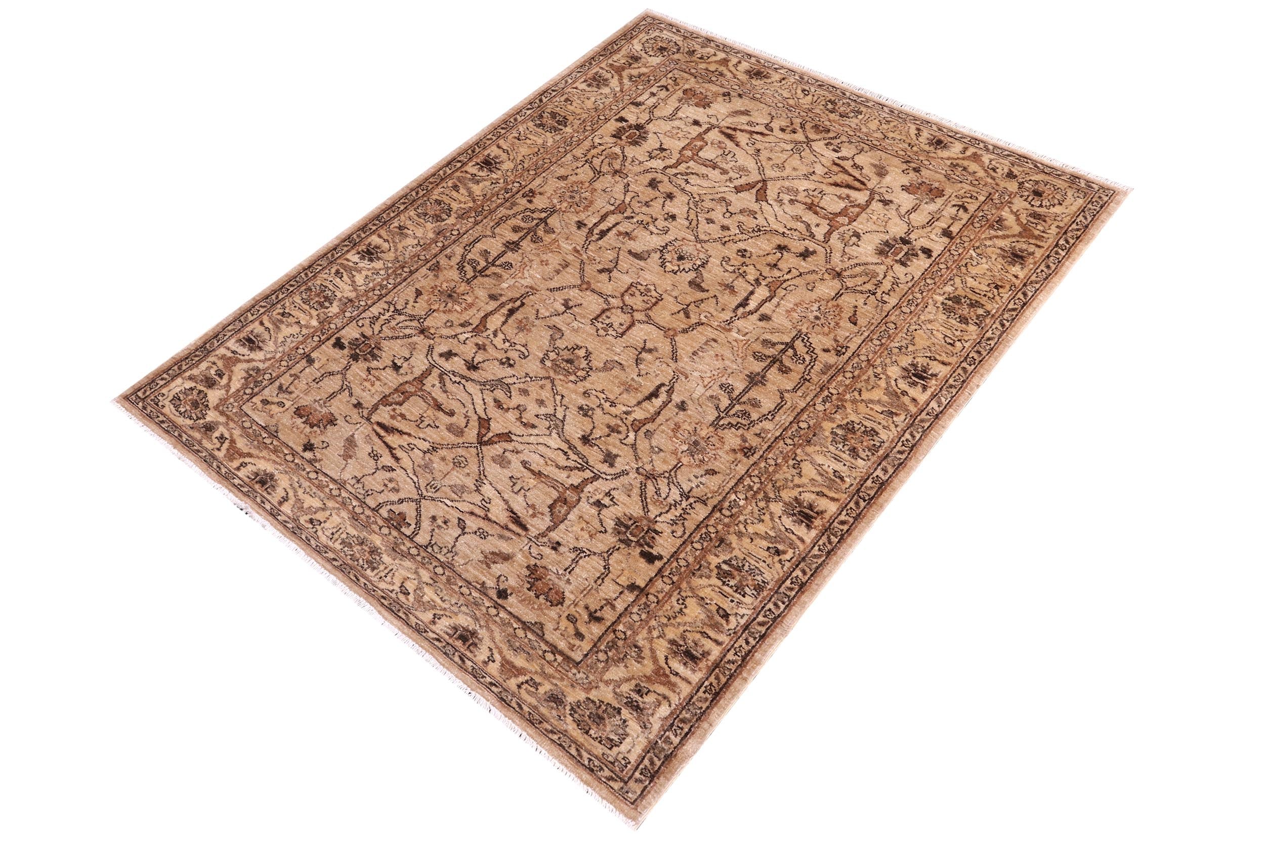 handmade Traditional Kafkaz Tan Gold Hand Knotted RECTANGLE 100% WOOL area rug 4x6