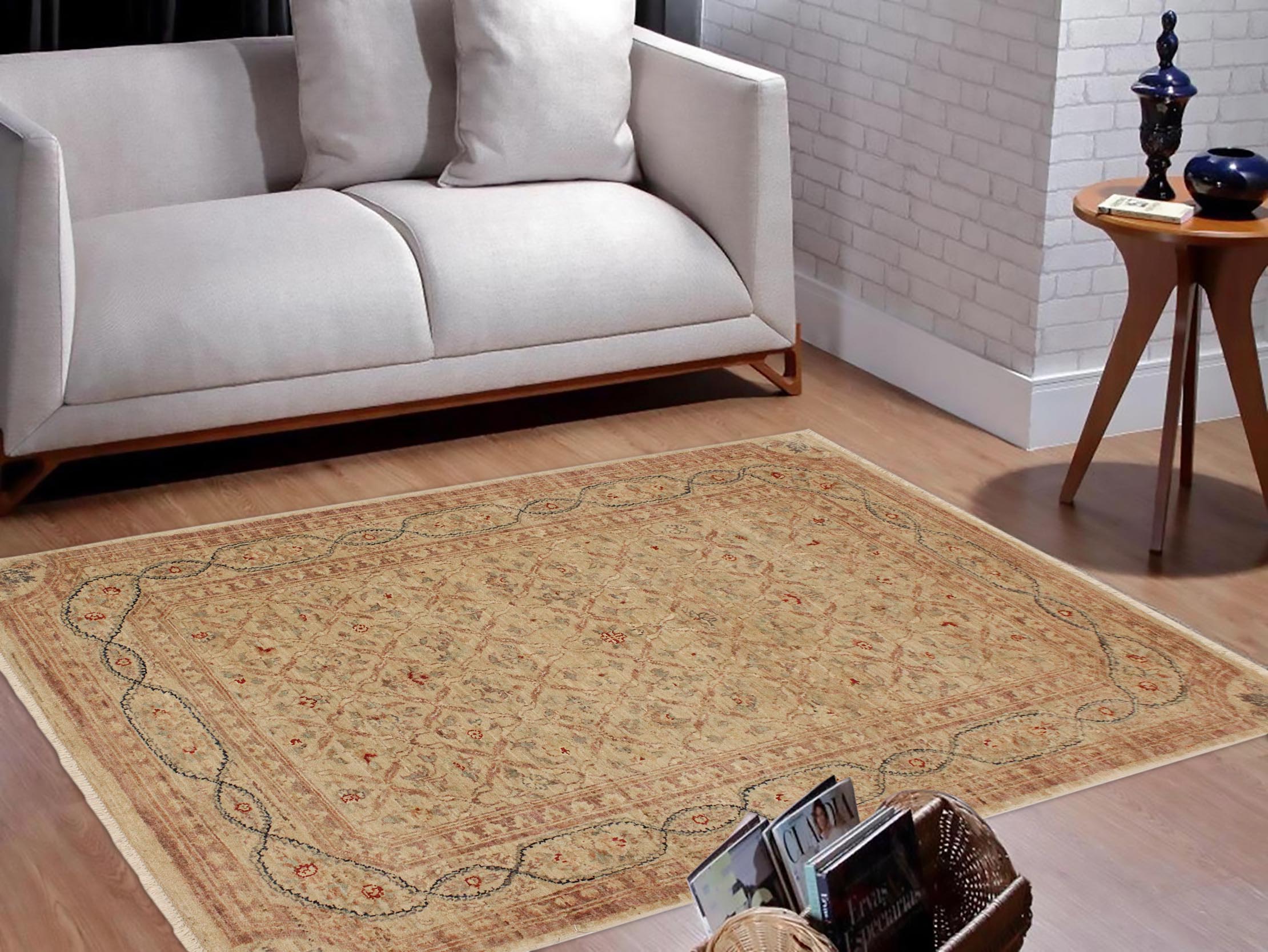 handmade Transitional Kafkaz Lt. Tan Brown Hand Knotted RECTANGLE 100% WOOL area rug 4' x 6'