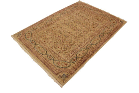 handmade Transitional Kafkaz Lt. Tan Brown Hand Knotted RECTANGLE 100% WOOL area rug 4X6