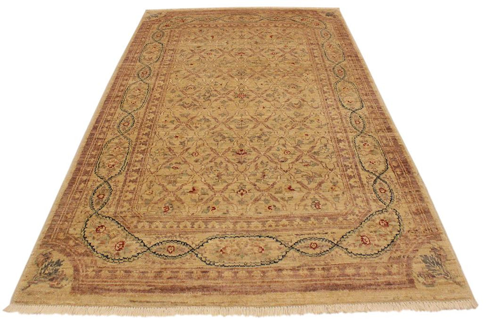 handmade Transitional Kafkaz Lt. Tan Brown Hand Knotted RECTANGLE 100% WOOL area rug 4X6