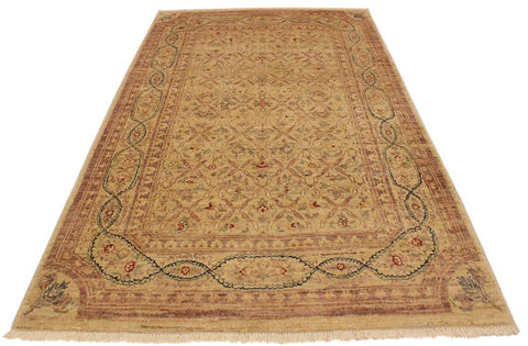 handmade Transitional Kafkaz Lt. Tan Brown Hand Knotted RECTANGLE 100% WOOL area rug 4X6
