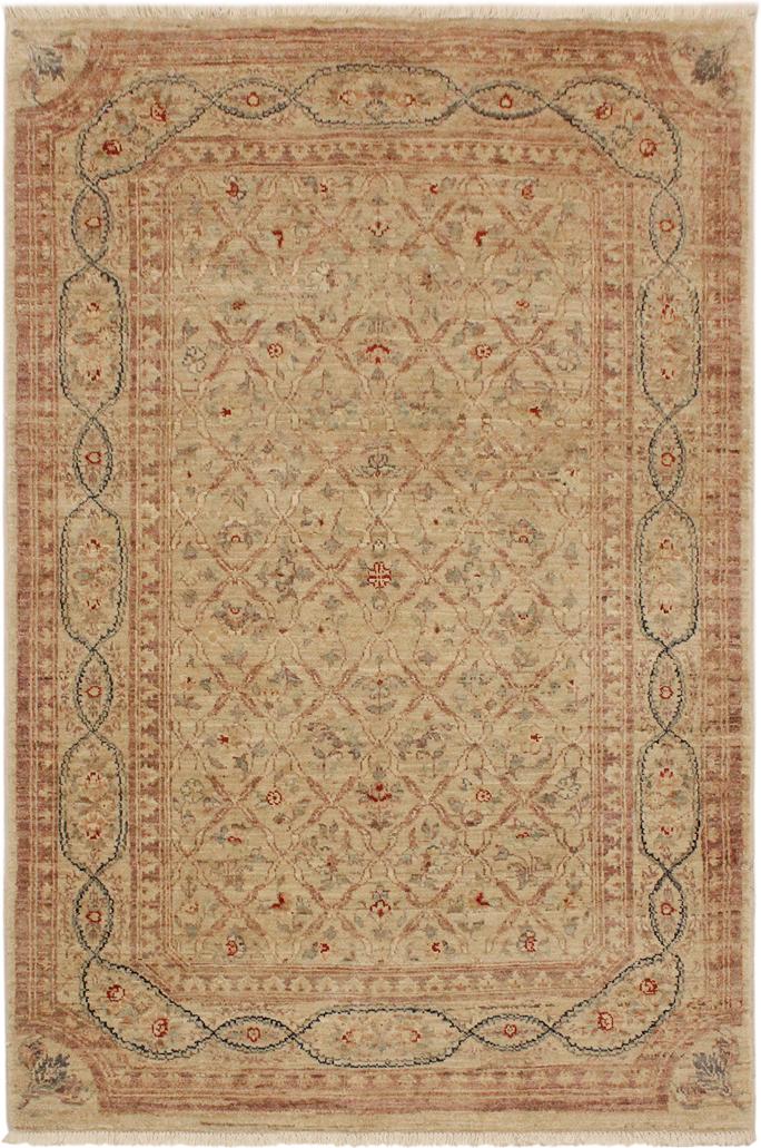 handmade Transitional Kafkaz Lt. Tan Brown Hand Knotted RECTANGLE 100% WOOL area rug 4X6