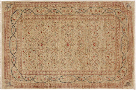 handmade Transitional Kafkaz Lt. Tan Brown Hand Knotted RECTANGLE 100% WOOL area rug 4' x 6'