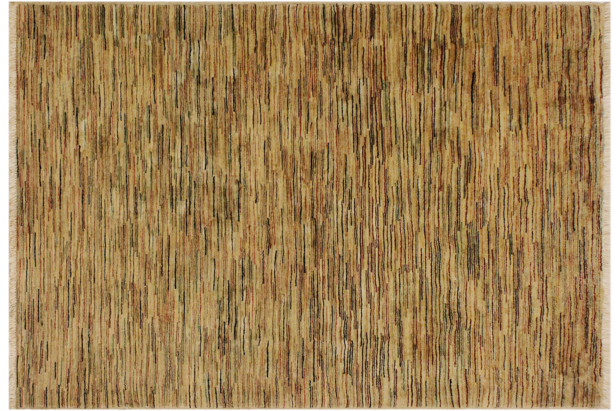 handmade Modern Gabbeh Tan Black Hand Knotted RECTANGLE 100% WOOL area rug 4' x 6'