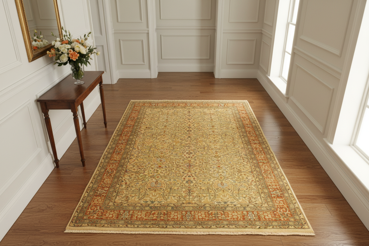 handmade Transitional Tabriz Beige Rust Hand Knotted RECTANGLE 100% WOOL area rug 4 x 6