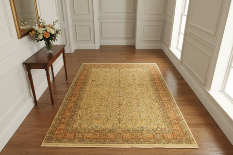 handmade Transitional Tabriz Beige Rust Hand Knotted RECTANGLE 100% WOOL area rug 4 x 6