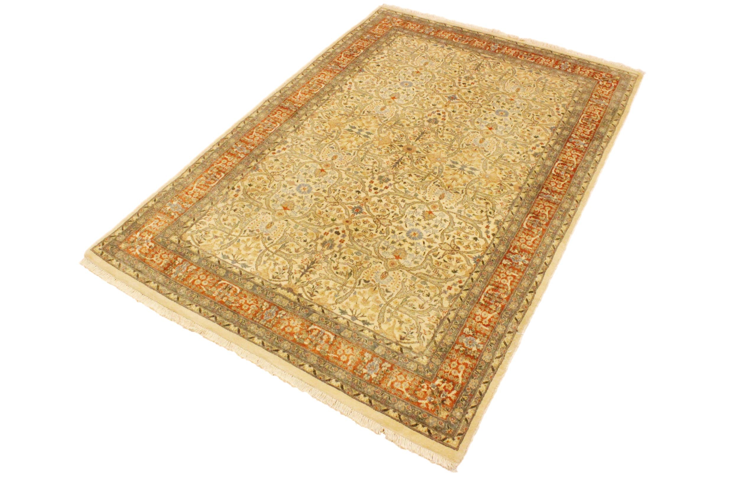 handmade Transitional Tabriz Beige Rust Hand Knotted RECTANGLE 100% WOOL area rug 4 x 6