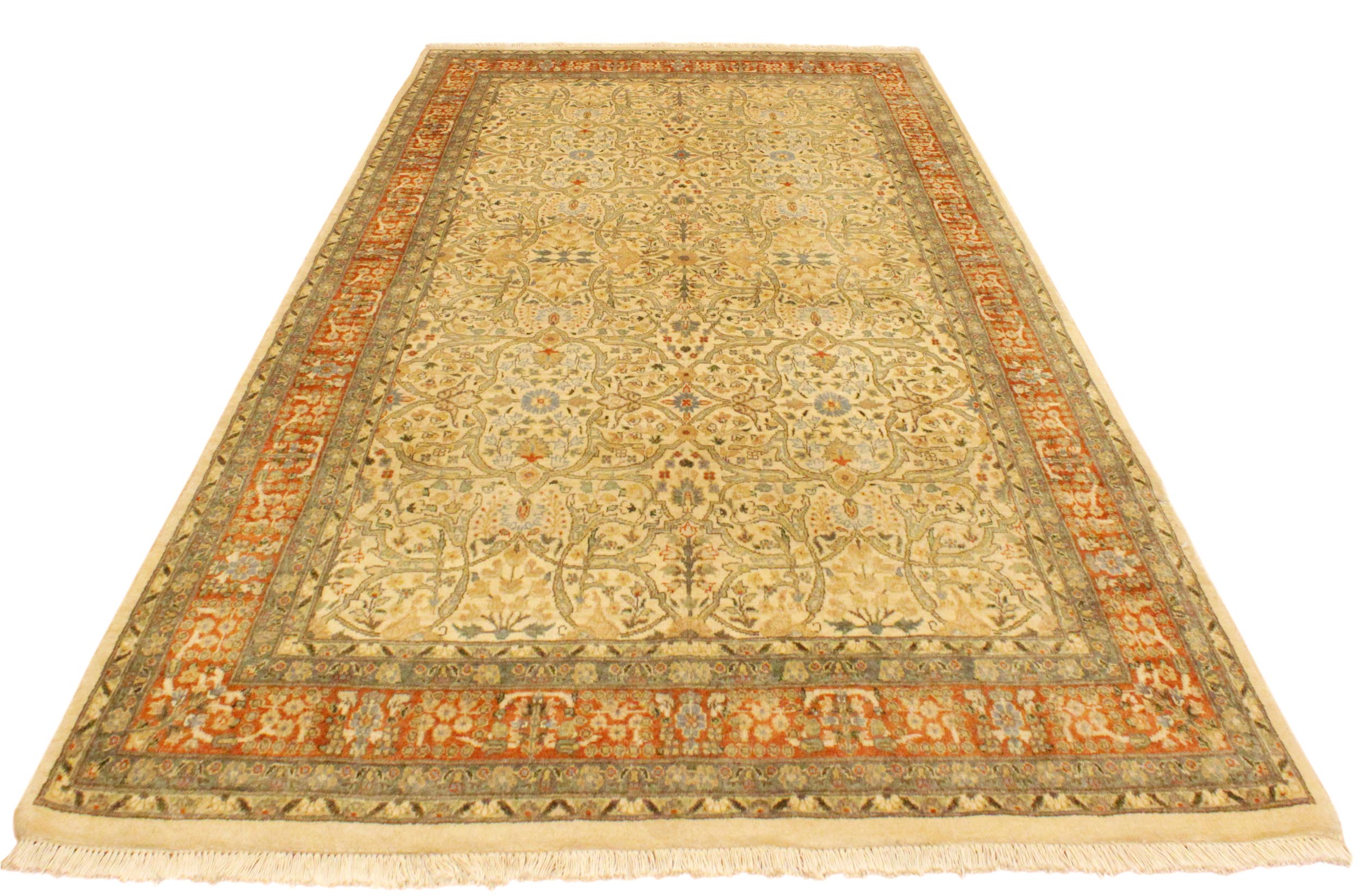 handmade Transitional Tabriz Beige Rust Hand Knotted RECTANGLE 100% WOOL area rug 4 x 6
