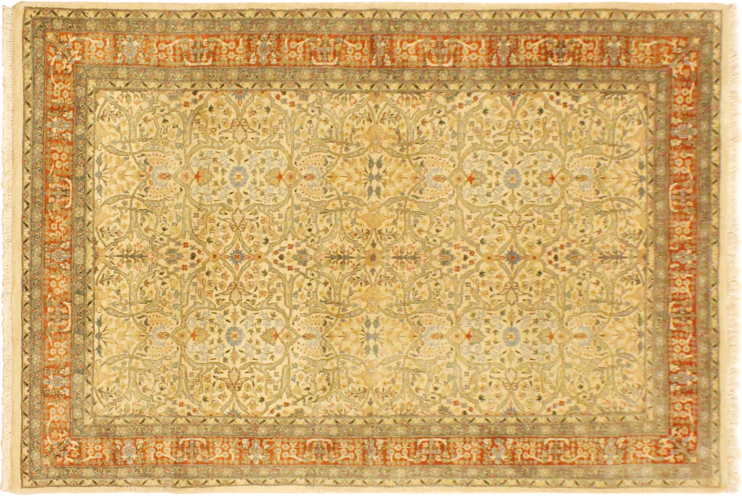 handmade Transitional Tabriz Beige Rust Hand Knotted RECTANGLE 100% WOOL area rug 4x6