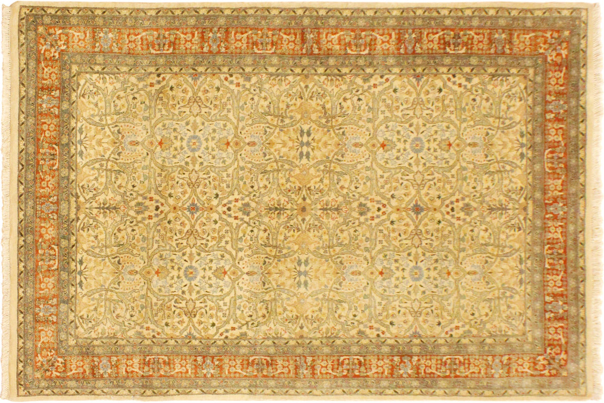 handmade Transitional Tabriz Beige Rust Hand Knotted RECTANGLE 100% WOOL area rug 4x6