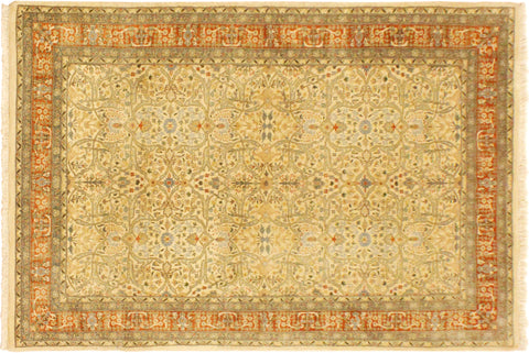 handmade Transitional Tabriz Beige Rust Hand Knotted RECTANGLE 100% WOOL area rug 4x6