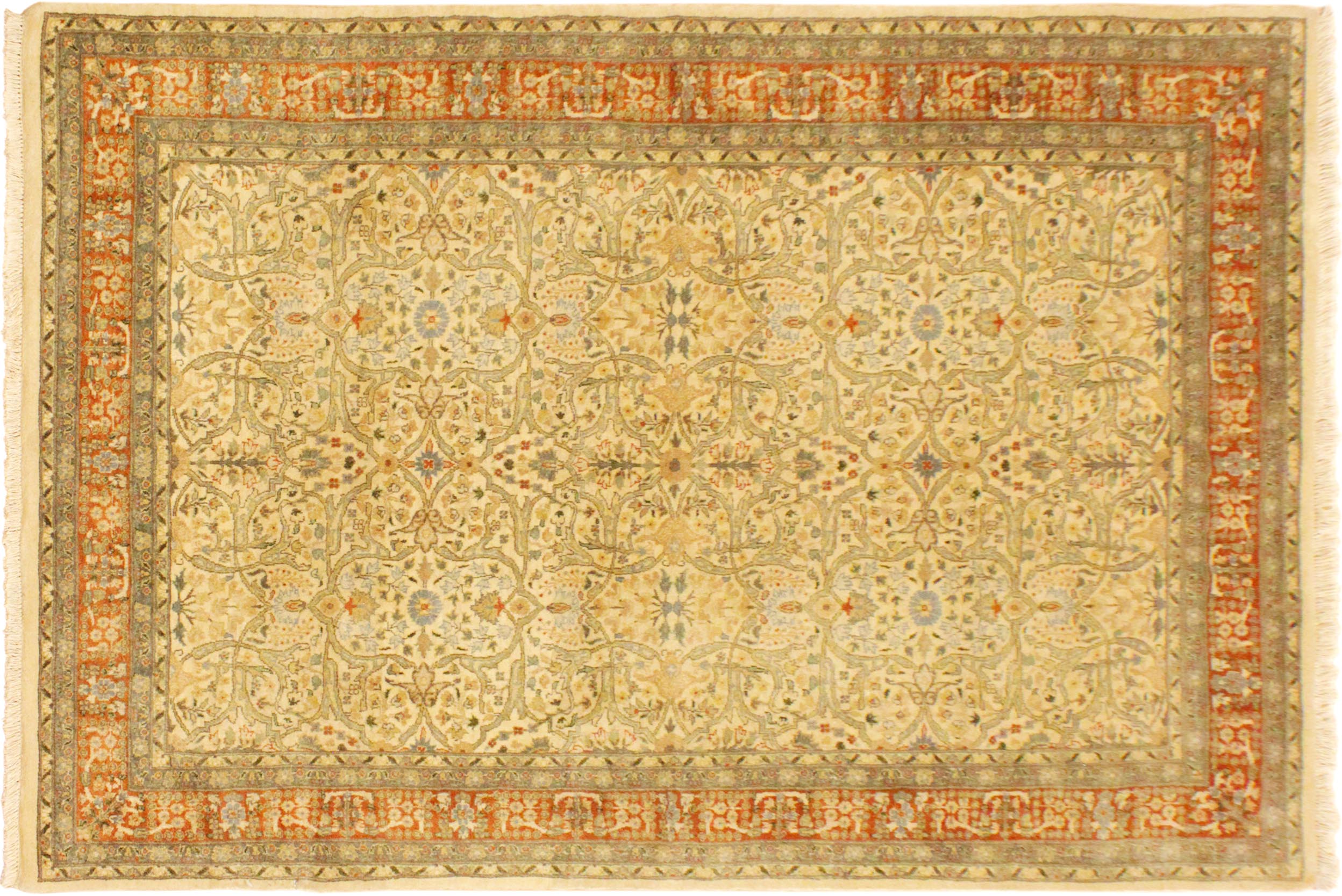 handmade Transitional Tabriz Beige Rust Hand Knotted RECTANGLE 100% WOOL area rug 4 x 6