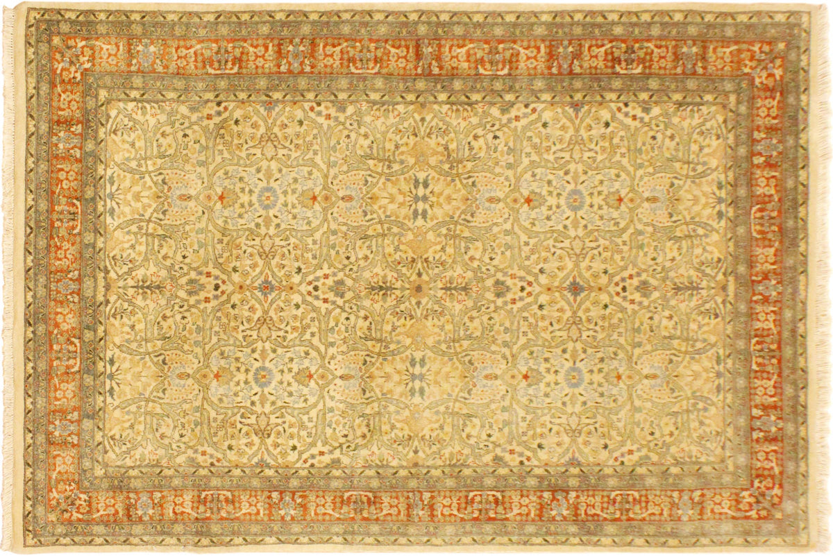 handmade Transitional Tabriz Beige Rust Hand Knotted RECTANGLE 100% WOOL area rug 4 x 6