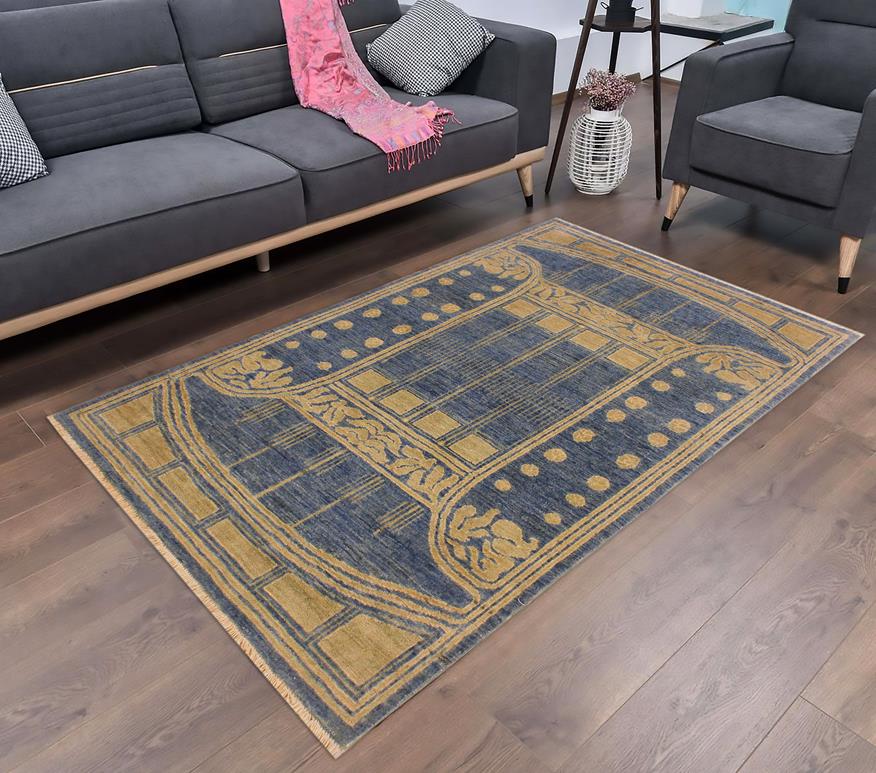 handmade Modern Kafkaz Lt. Blue Lt. Green Hand Knotted RECTANGLE 100% WOOL area rug 4X6