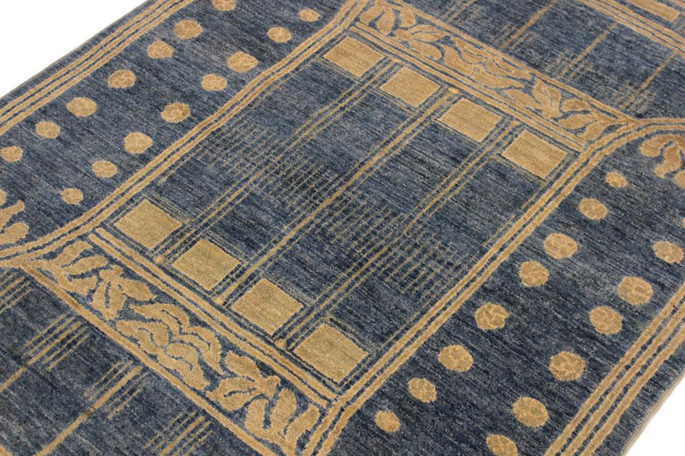 handmade Modern Kafkaz Lt. Blue Lt. Green Hand Knotted RECTANGLE 100% WOOL area rug 4X6