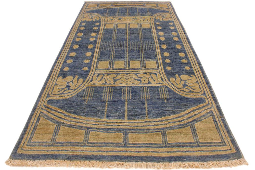 handmade Modern Kafkaz Lt. Blue Lt. Green Hand Knotted RECTANGLE 100% WOOL area rug 4X6