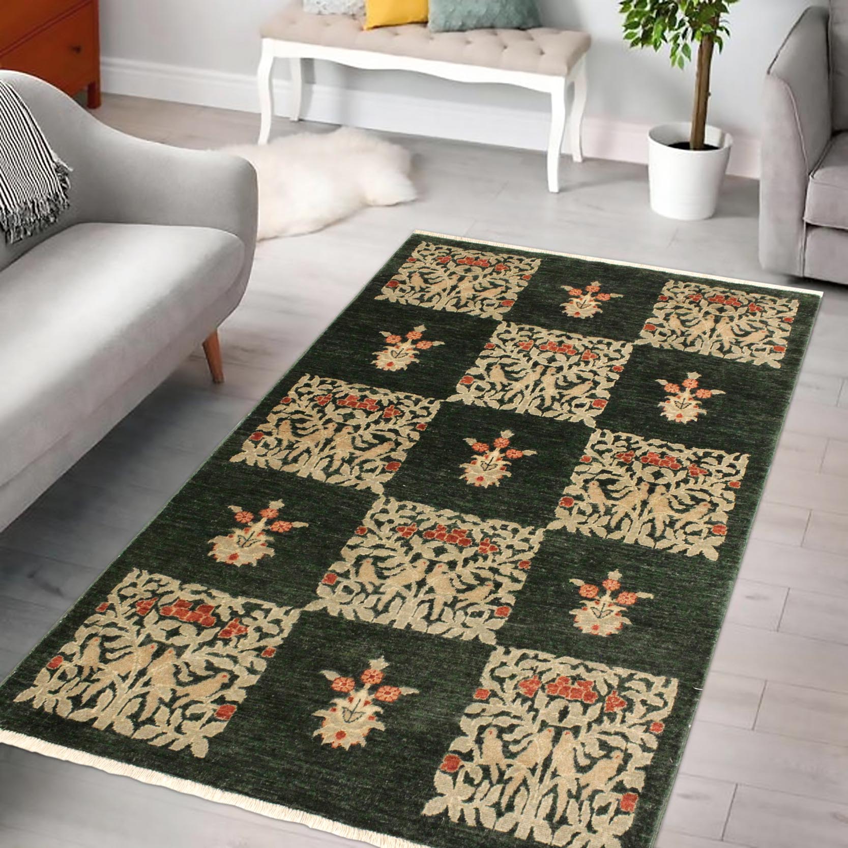 handmade Modern Drake Green Lt. Green Hand Knotted RECTANGLE 100% WOOL area rug 4' x 6'