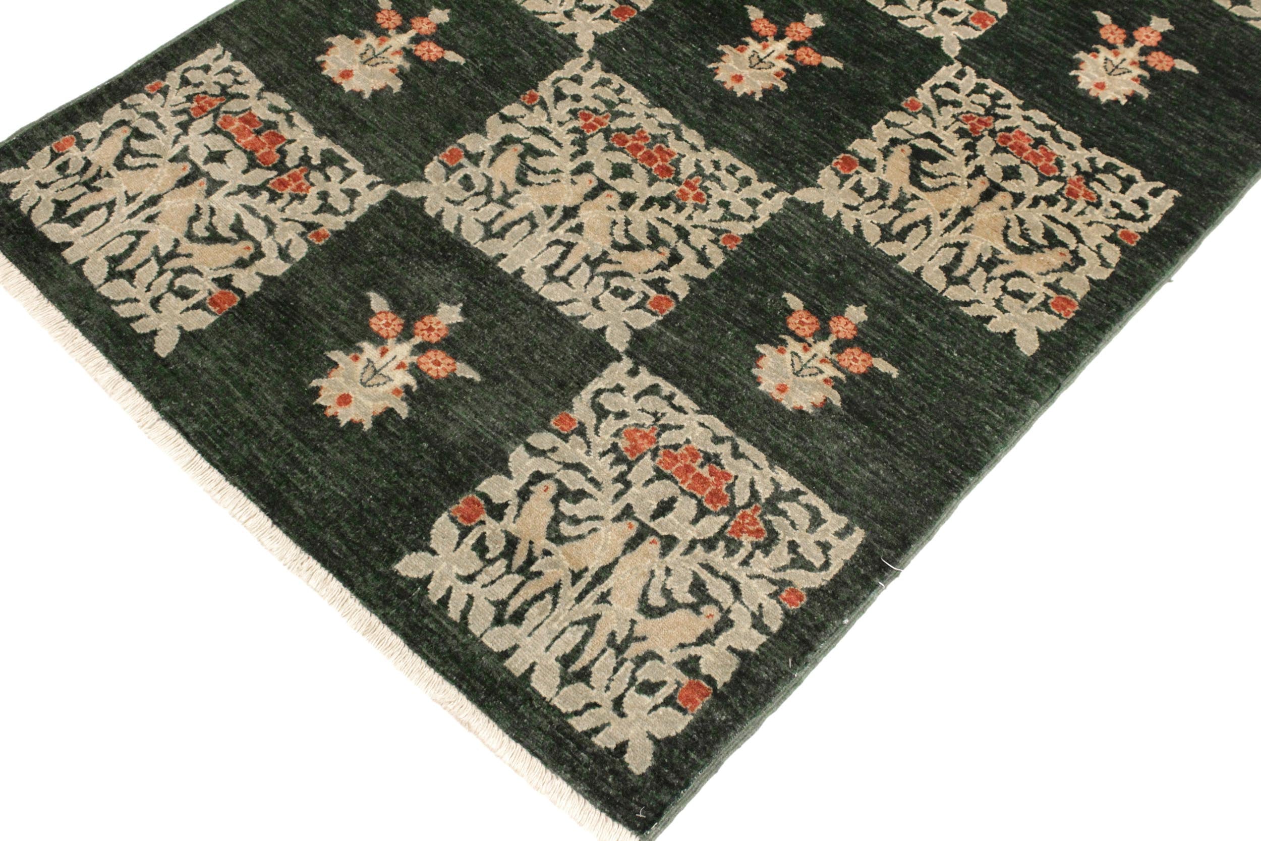 handmade Modern Drake Green Lt. Green Hand Knotted RECTANGLE 100% WOOL area rug 4' x 6'
