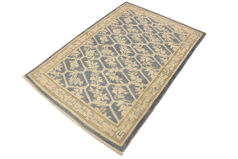 handmade Transitional Kafkaz Lt. Blue Tan Hand Knotted RECTANGLE 100% WOOL area rug 4' x 6'