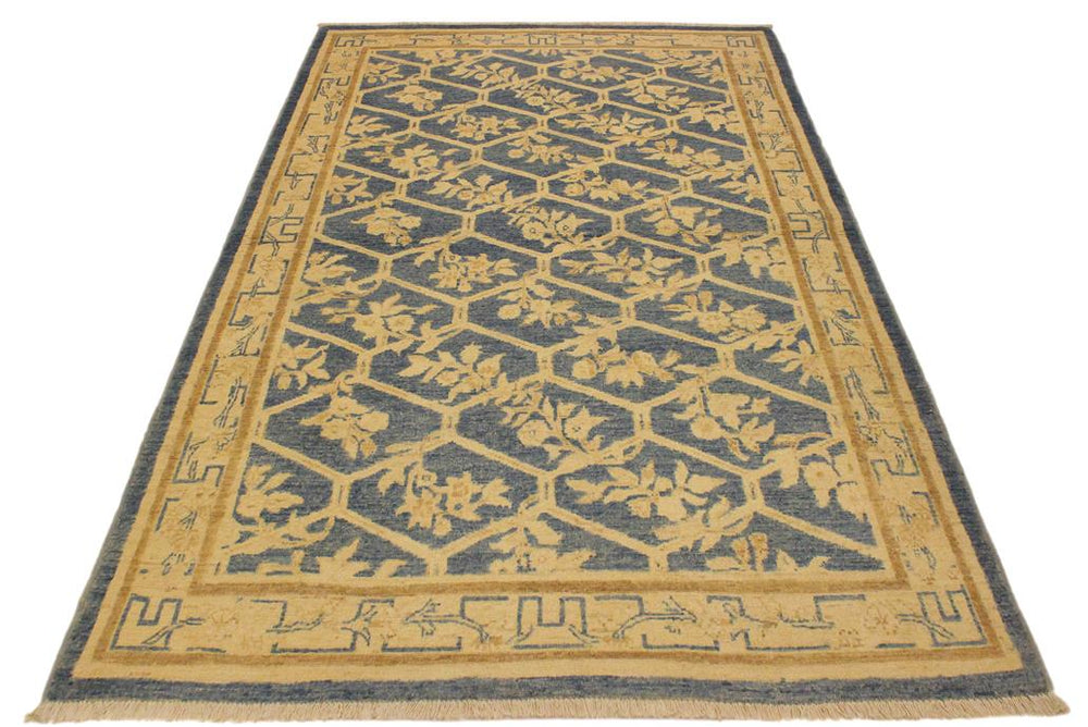 handmade Transitional Kafkaz Lt. Blue Tan Hand Knotted RECTANGLE 100% WOOL area rug 4X6