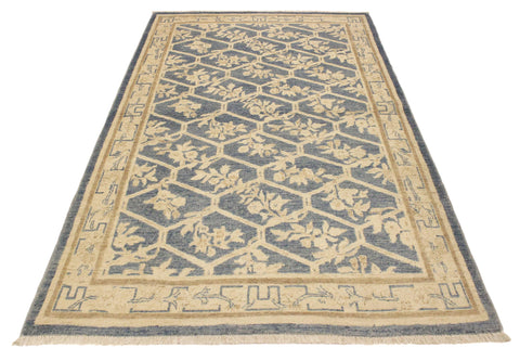 handmade Transitional Kafkaz Lt. Blue Tan Hand Knotted RECTANGLE 100% WOOL area rug 4' x 6'