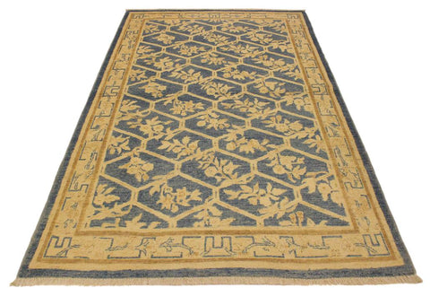 handmade Transitional Kafkaz Lt. Blue Tan Hand Knotted RECTANGLE 100% WOOL area rug 4X6
