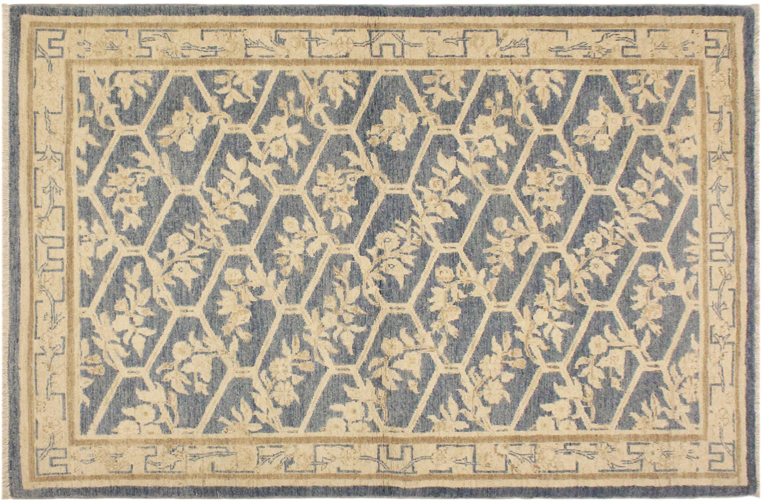 handmade Transitional Kafkaz Lt. Blue Tan Hand Knotted RECTANGLE 100% WOOL area rug 4' x 6'