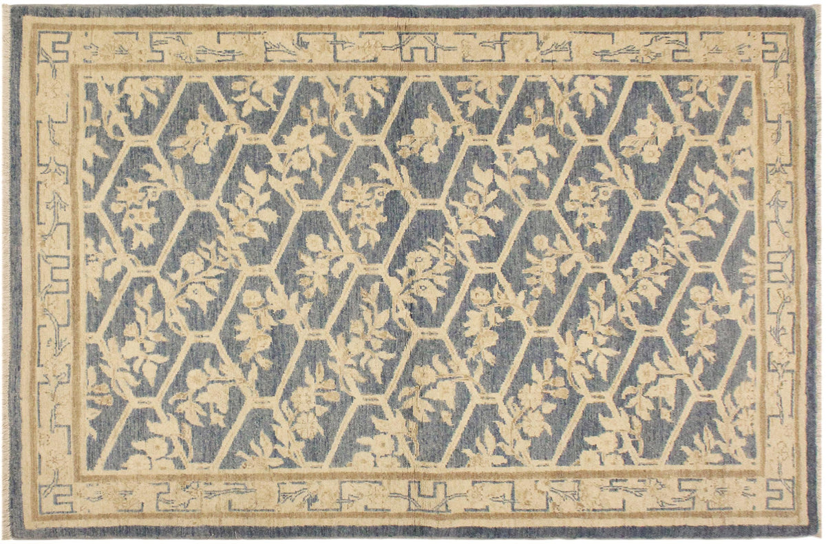 handmade Transitional Kafkaz Lt. Blue Tan Hand Knotted RECTANGLE 100% WOOL area rug 4' x 6'