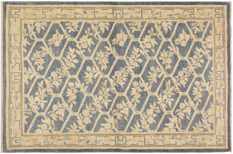 handmade Transitional Kafkaz Lt. Blue Tan Hand Knotted RECTANGLE 100% WOOL area rug 4' x 6'
