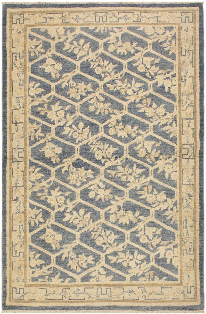 handmade Transitional Kafkaz Lt. Blue Tan Hand Knotted RECTANGLE 100% WOOL area rug 4X6