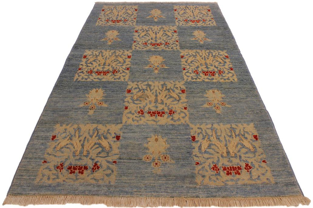 handmade Transitional Kafkaz Lt. Blue Lt. Blue Hand Knotted RECTANGLE 100% WOOL area rug 4X6