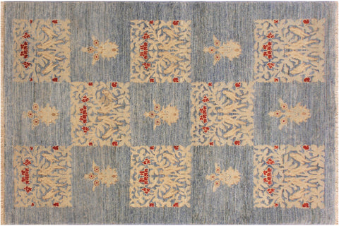 handmade Modern Kafkaz Lt. Blue Lt. Blue Hand Knotted RECTANGLE 100% WOOL area rug 4' x 6'