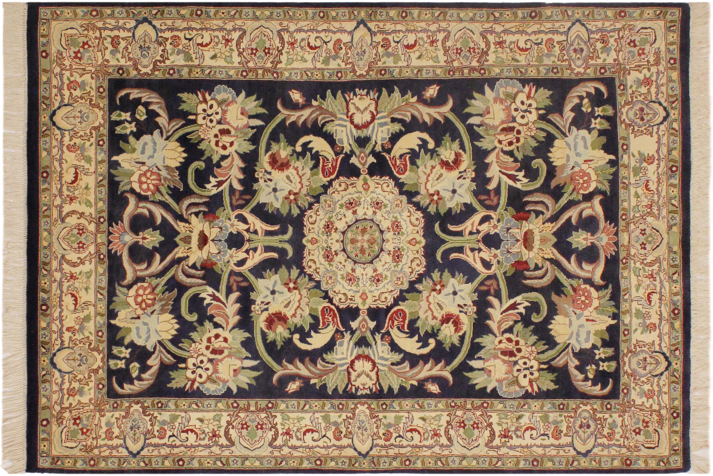 handmade Traditional Anarlaki Blue Beige Hand Knotted RECTANGLE 100% WOOL area rug 4x6
